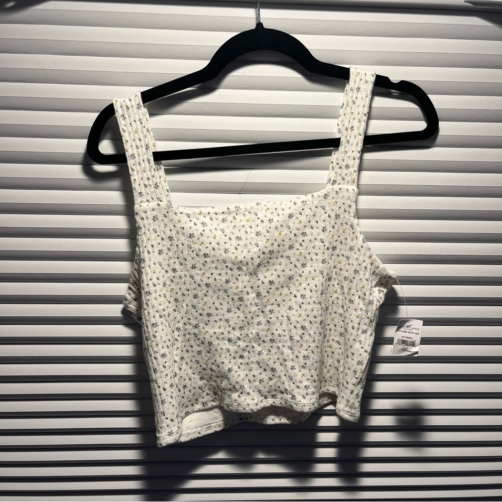 American Eagle Cropped Floral Square-Neck Tank Top